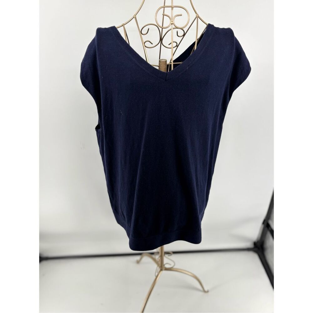 Talbots Navy Blue Short Sleeve Side Tie Knit Top Size XL V-Neck - Picture 10 of 10